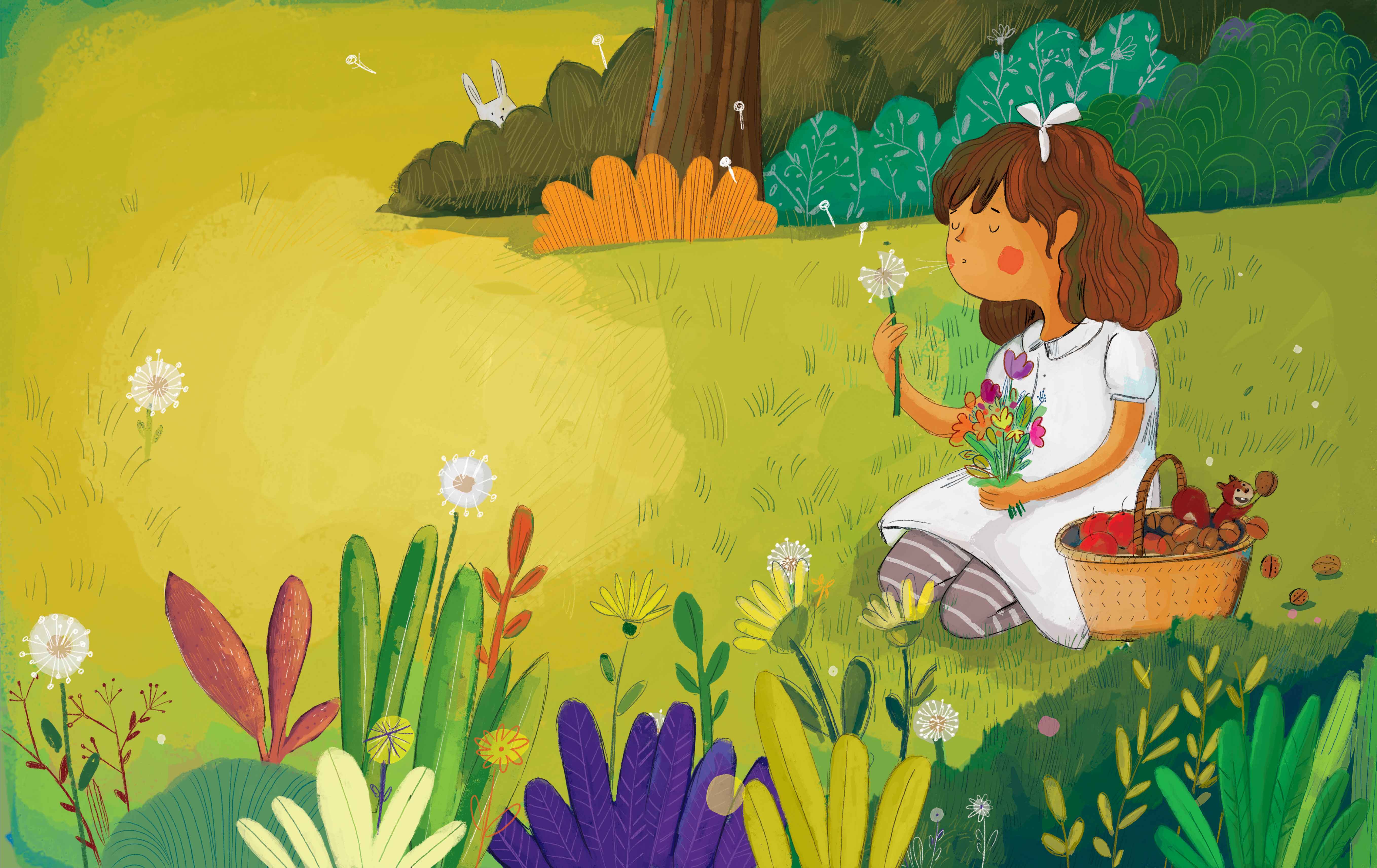 A Pocketful of Wishes — dandelion carrying wishes into the wind