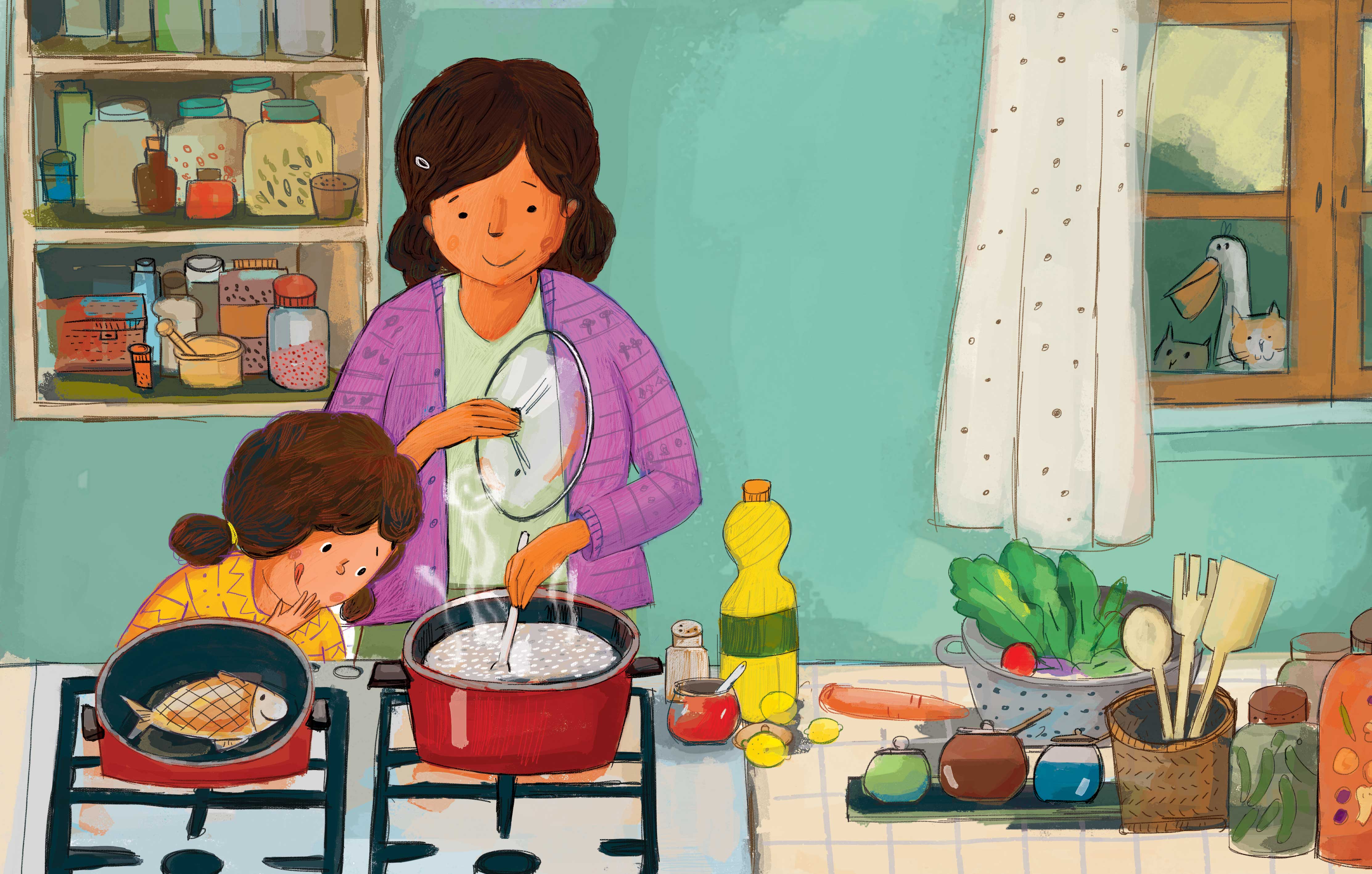 What's Cooking, Mum — a child peeking into the kitchen